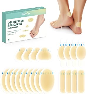 21 Pieces Blister Plasters for Feet - Welnove Invisible Hydrocolloid Gel Blister Bandages - Blister Cushions for Heel, Toe & Foot, Water Resistant Bandages(Variety Pack)