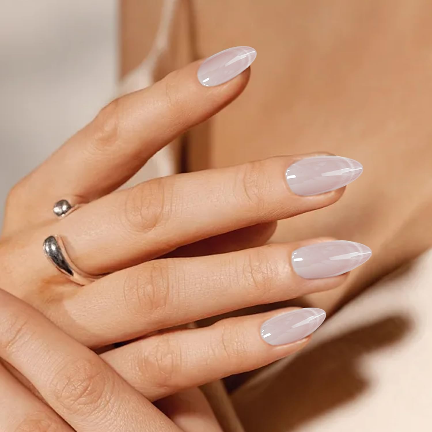 Almond Shape French Cat Ice Press On Nail Glossy Magnetic Effect and Star French