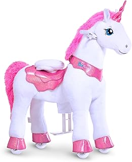 PonyCycle Ride on Unicorn Toys for Girls Pony Riding Pink Unicorn Age 4-7 | Fun & Safe, Kid-powered, with Brake, No Battery Required, 35.4" Height, Sturdy Ride-on Pony, Riding Horse Toys, Birthday Gift