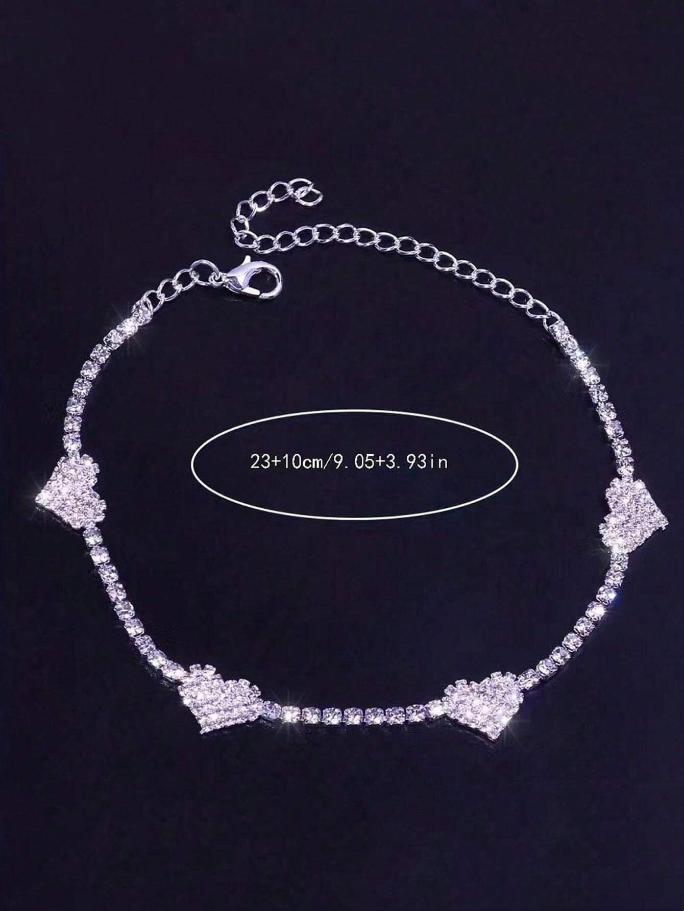 Heart Cubic Zirconia Shiny Charm Anklet for Women Adjustable Rhinestone Pendant 