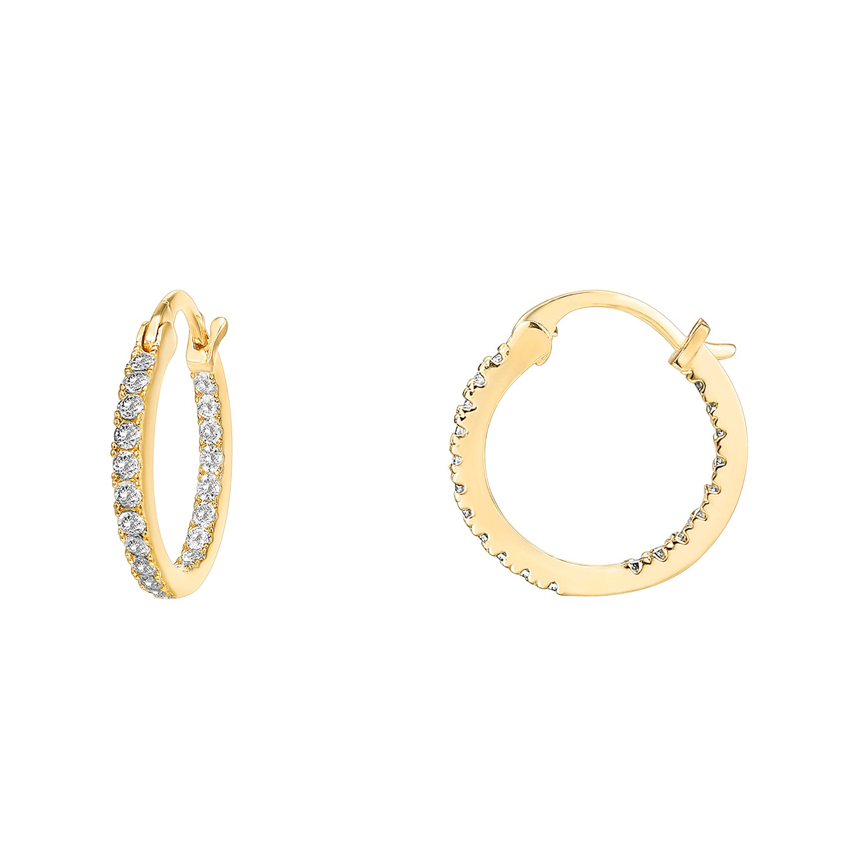 PAVOI Hoop Earrings for Women, 925 Silver, Yellow Gold, Size 15 Millimeters