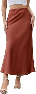 ALCEA ROSEA Women's Satin Silky High Waisted Maxi Skirts A Line Long Skirt