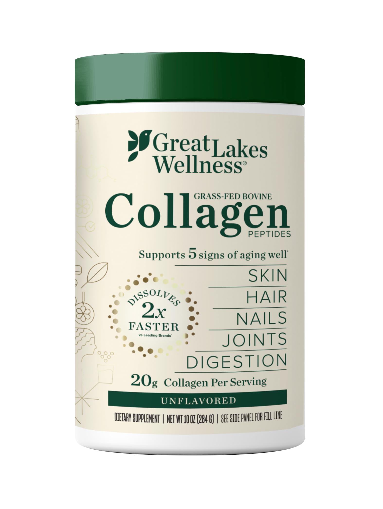 Great Lakes Wellness Collagen Peptides Powder, Unflavored, 10 oz
