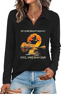 Damen Halloween Thanksgiving Half Zip Langarm Poloshirt Casual Holiday Style Top