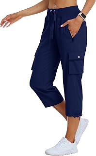 MoFiz Women's Cargo Trousers Capri Trousers Summer 3/4 Lightweight Outdoor Hiking Trousers with Zip Pockets