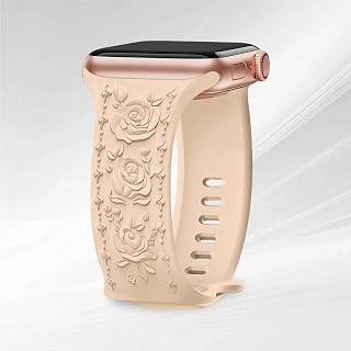 Floral Engraved Band for Apple Watch 40mm 41mm 38mm 42mm 44mm 45mm 46mm 49mm Women Soft Silicone Cute Embossed Flower Strap for iWatch Band Series SE Ultra 11 10 9 8 7 6 5 4 3 2 1