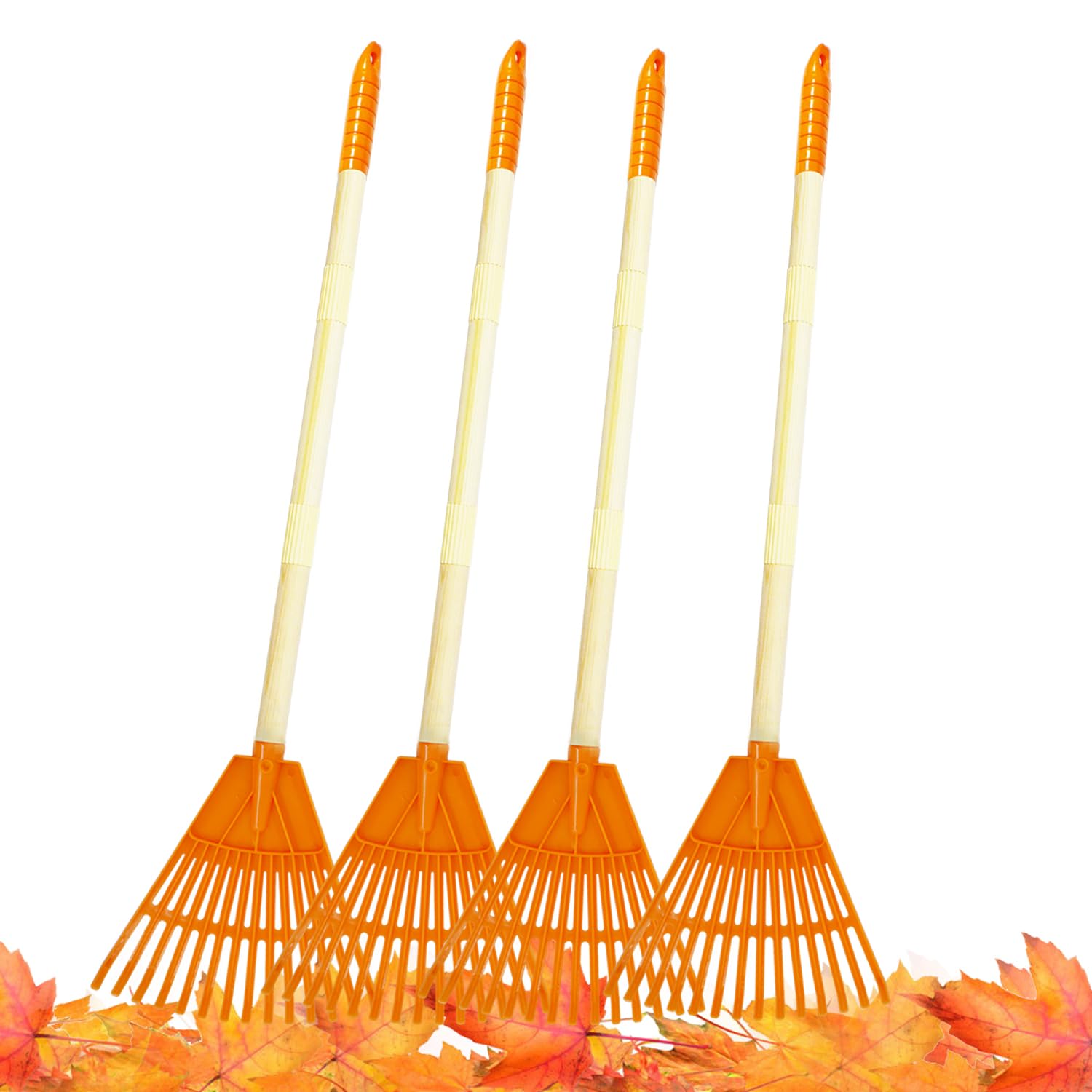 CHEERBANK 4Pcs Kid Rakes, 31" Child Size Plastic Lawn Rakes for Leaves Wooden Ha