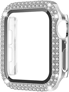 Bling Diamond Screen Protector Case for Women 44mm 40mm 42mm 41mm 45mm 38mm, PC Hard Shell Case + Bumper for iWatch Series 9 8 7 6 5 4 3 SE/2nd Generation