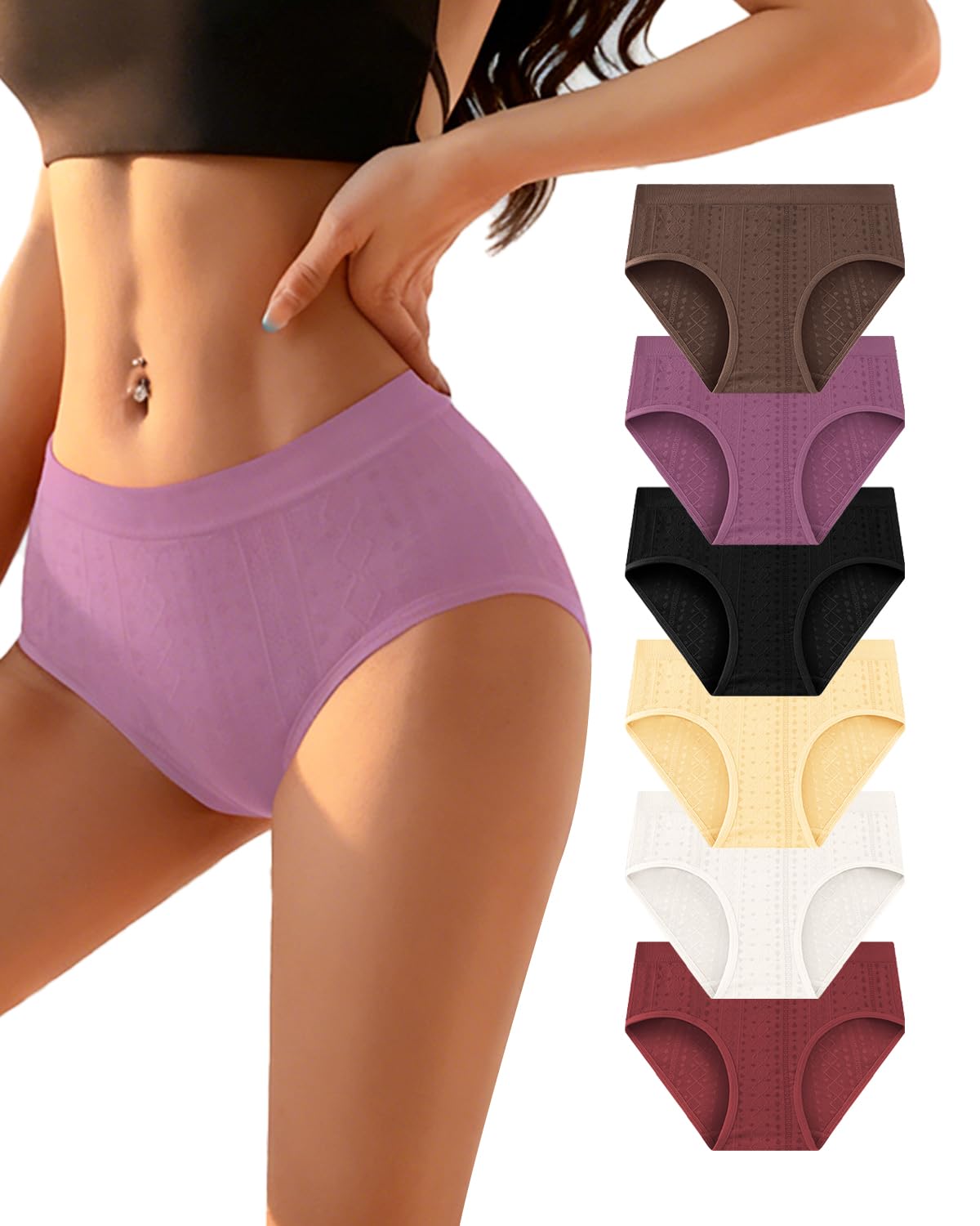 6 Pack Women's Seamless Soft Stretch Mid-Rise Soft Touch Smooth Everyday Wear Kn