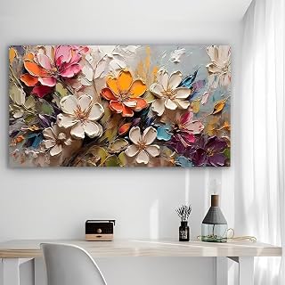 Colorful Flowers Impasto Painting Rustic Canvas Wall Art - 12x24in Unframed Poster- Home & Office Decor for Living Room, Bedroom, Kitchen & Cafe