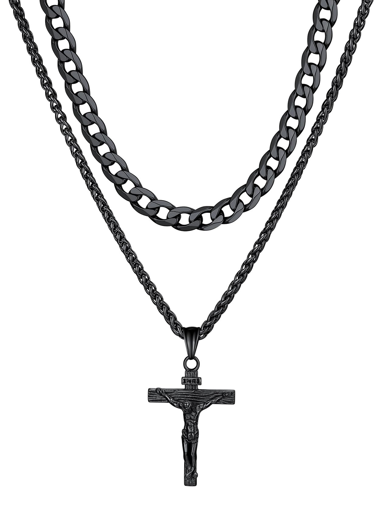 ChainsHouse Cross Necklace for Men Women, Sliver Black Gold Plated Crucifix Pend