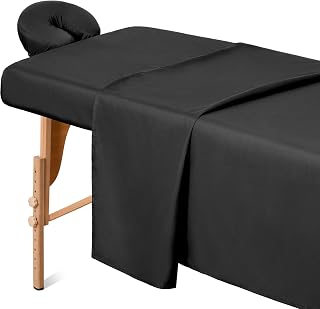 Comfyanno 3-Piece Massage Table Sheets Sets, Stain & Oil Resistant, Soft Microfiber, Quick Drying, Professional Spa Therapy Bed Sheets, Includes Flat & Fitted Sheet, Face Cradle Cover - Black