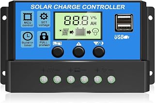 30A Solar Charge Controller 12V/24V PWM Auto Paremeter Adjustable LCD Timer | FULL Protection Solar Panel Battery Intelligent Regulator Safty for Camper/RV, Dual USB, For Lead-Acid Batteries: OPEN/AGMGEL
