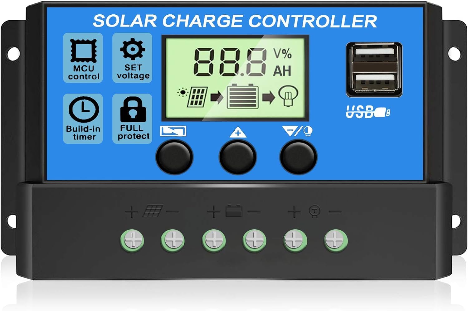 30A Solar Charge Controller 12V/24V PWM Auto Paremeter Adjustable LCD Timer | FU