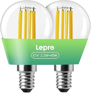 Lepro E14 Golf Ball Bulb A-Rated, Warm White, 2.2W = 40W, 470LM, Pack of 2 | Ultra Efficient 213lm/W, 50000H Lifespan, Save 94.5% Energy, 2700K, Small Screw E14 Vintage Light Bulb, Non-dimmable, 45x78mm