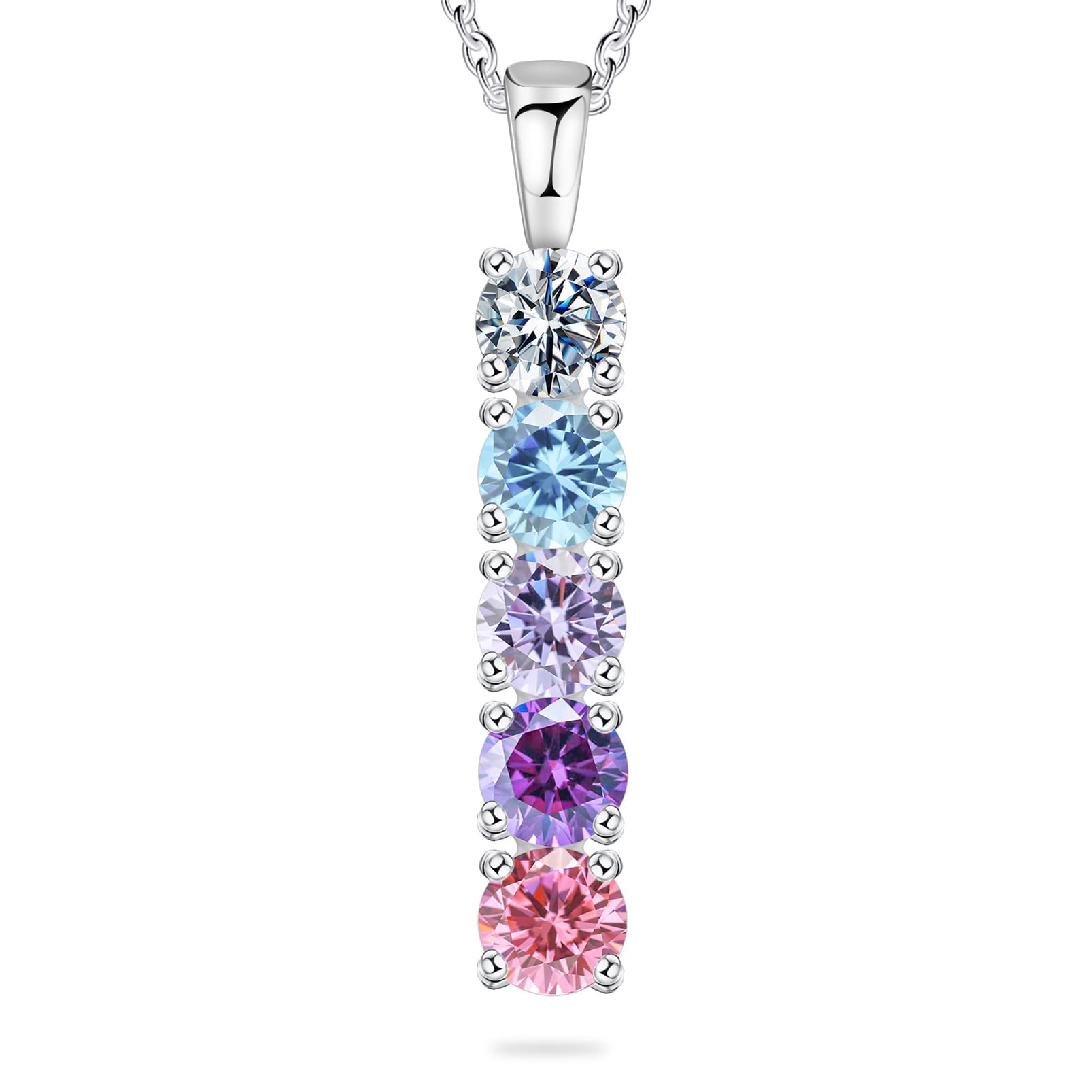 925 Sterling Silver Personalized Simulated Birthstones Necklace for Mother