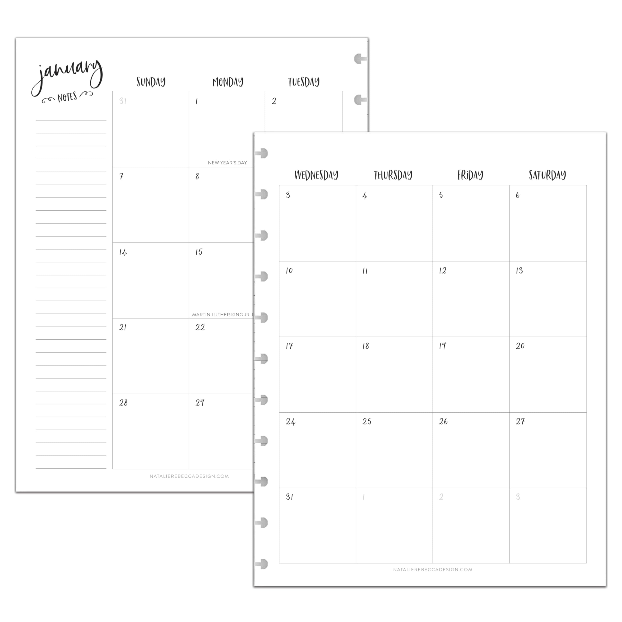 BetterNote DATED MONTHLY Calendar Inserts 9-Disc Planner MEDIUM 9WH2027 | Januar