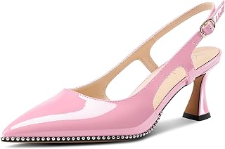 NobleOnly Women's Closed Toe Medium Kittens Heel Slingback Pumps Buckle Dress Casual Slip-on Shoes 6.5 cm Heels