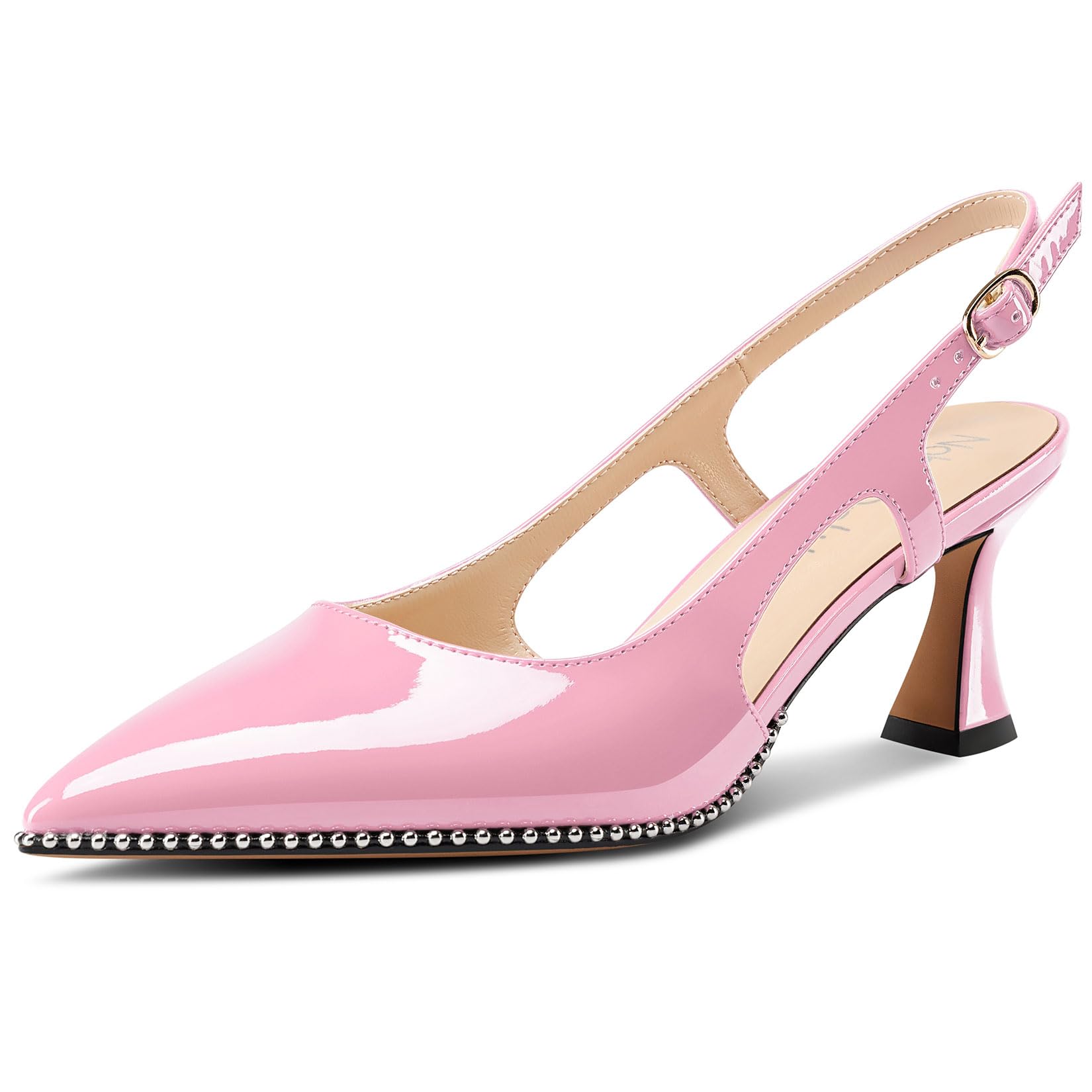 NobleOnly Women's Closed Toe Medium Kittens Heel Slingback Pumps Buckle Dress Ca
