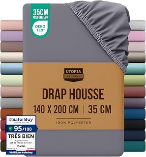 Utopia Bedding Fitted Sheet – Grey, 140 x 190/200 cm | Oeko-Tex certified - 35 cm corners for thick mattresses - brushed microfiber polyester