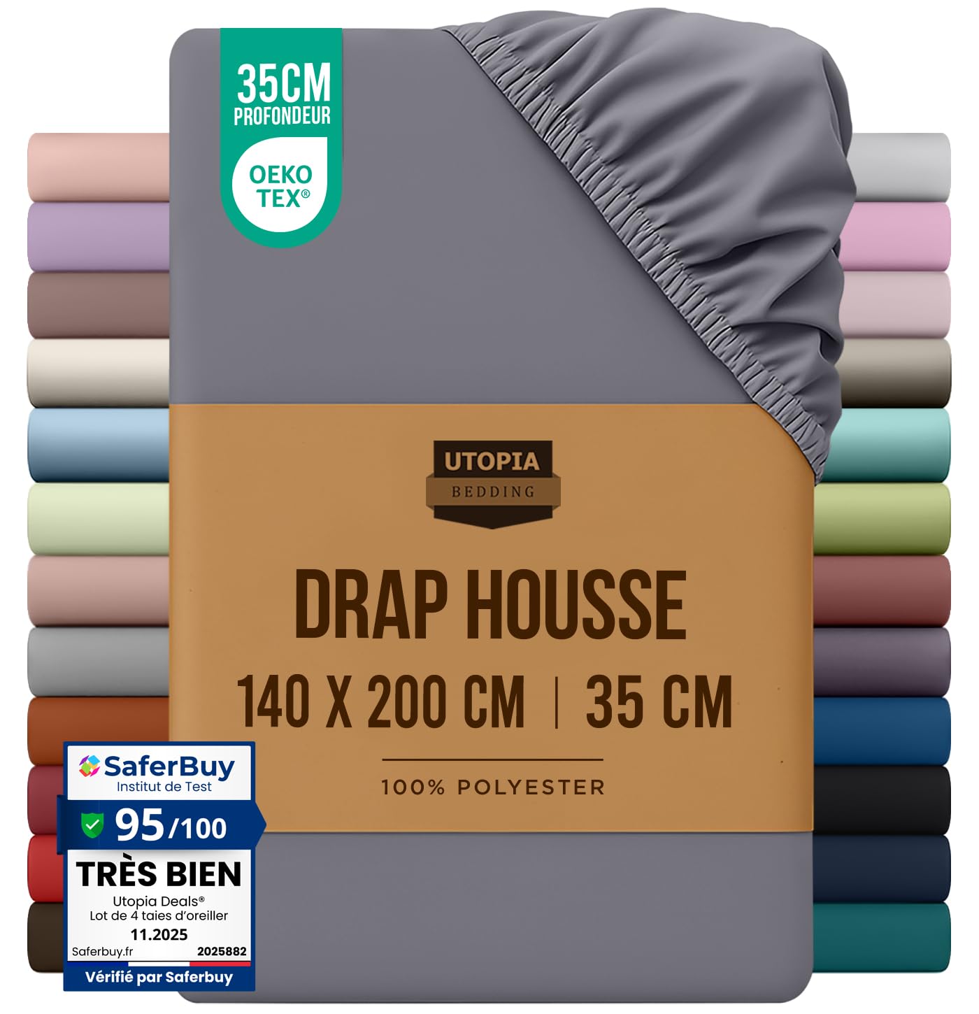 Utopia Bedding Fitted Sheet – Grey, 140 x 190/200 cm | Oeko-Tex certified - 35 c