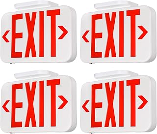 TORCHSTAR 4-Pack Red Letter LED Exit Sign with Battery Backup, White | Emergency Exit Light with Double Face, UL 924, AC 120/277V, Damp Location, Hardwired Exit Lights for Business Indoor