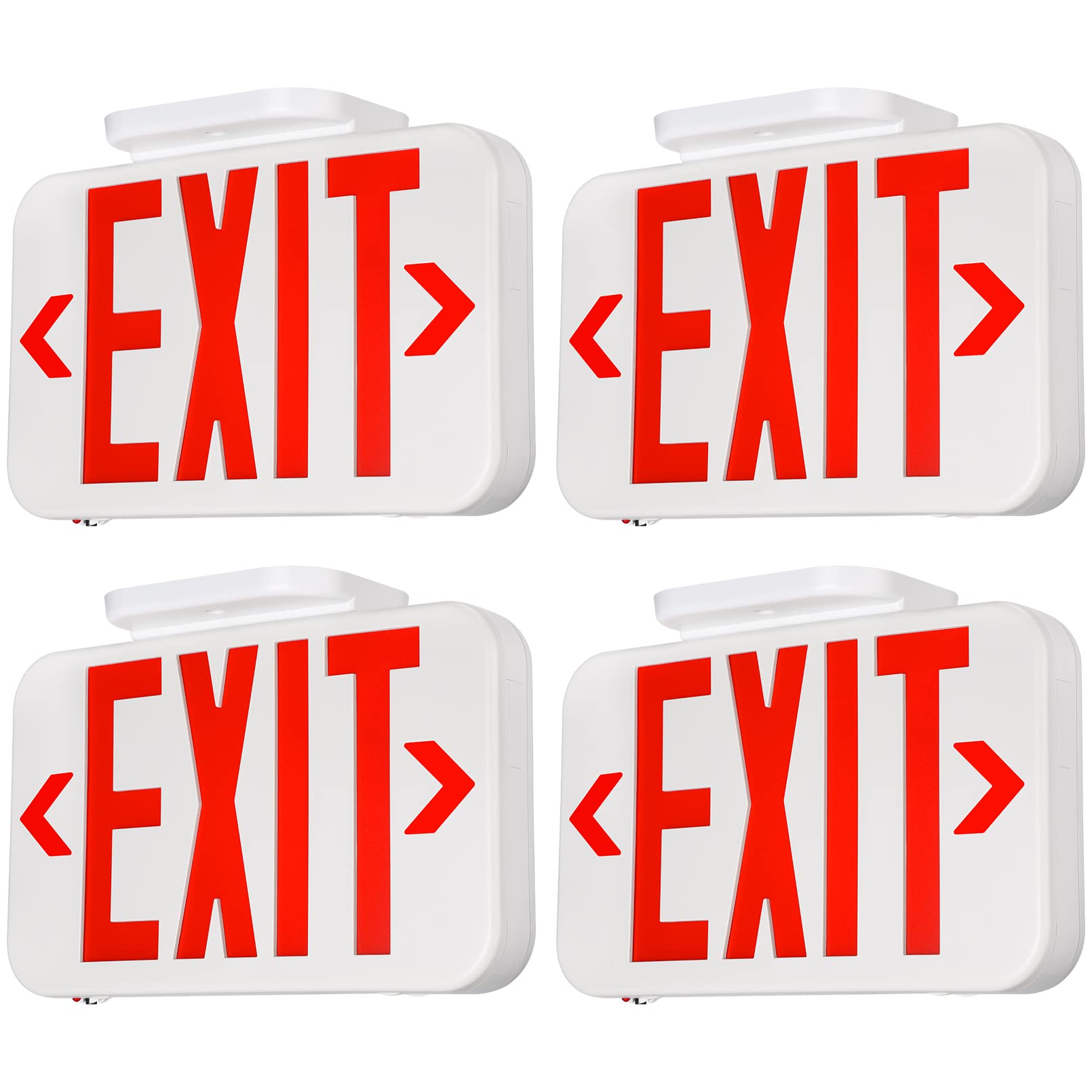 TORCHSTAR 4-Pack Red Letter LED Exit Sign with Battery Backup, White | Emergency