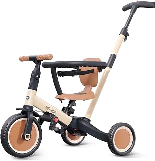 newyoo TR008 5-in-1 Tricycle for Toddlers 1-3, Toddler Bike, Birthday Gift | Toddler Trike with Safety Bar and Parent Push Handle Converts to Balance Bike, Fun Outdoor Toy for Boys and Birls, Khaki