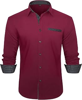 HISDERN Men's Shirt Long Sleeve Regular Fit Shirts Men Dress Brand Business Casual Shirt with Pocket Easy Ironing