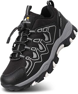 UOVO Zapatillas para niños y niños, zapatillas de tenis para correr, impermeables, para senderismo, para niños, atléticos al aire libre, antideslizantes (niños pequeños/grandes), (Negro/Plateado), 32 EU