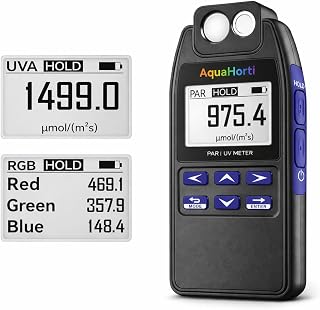 AH-Quantuv PAR Meter for Grow Lights, PPFD Meter 400-750nm with UVA Measurement 320-400nm, Shows PAR Breakdown of Blue Green Red, Records PAR & UVA for Light Distribution Mapping