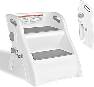 LIVINGbasics Foldable Toddler Step Stool with Handles | 2 Steps Kids Training Ladder, Kitchen Stool Helper For Bathroom Sink Potty Toilet