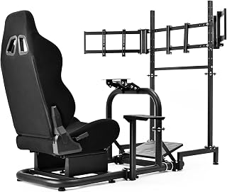 Dardoo Racing Simulator Cockpit with Triple Monitor Stand and Black Seat | Fit for Logitech G29 G920 G923, for Thrustmaster T300RS, for Fanatec CSL-DD, No Steering Wheel Pedal or Shifter