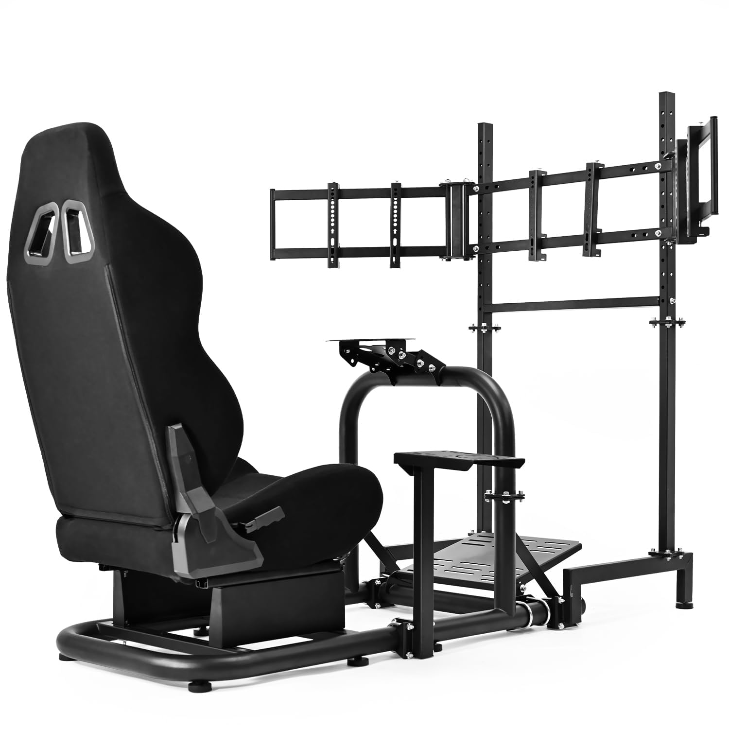 Dardoo Racing Simulator Cockpit with Triple Monitor Stand and Black Seat | Fit f