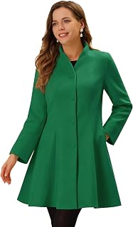 Allegra K Women's Single Breasted Pea Coat A Line Mid-Long Winter Overcoat