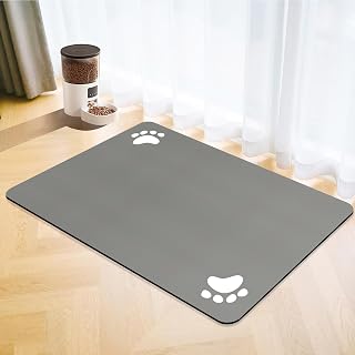 Dog Food Mat,Super Absorbent Pet Feeding Mat Non Slip Pet Placemat for Food and Water Bowls,Quick Drying Waterproof Dog Cat Bowl Mat (Grey, 30x50cm)