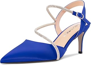 Castamere Women's Medium Needle Pointed Toe Ankle Strap Sandals Diamond Crystal 6.5 CM Heels