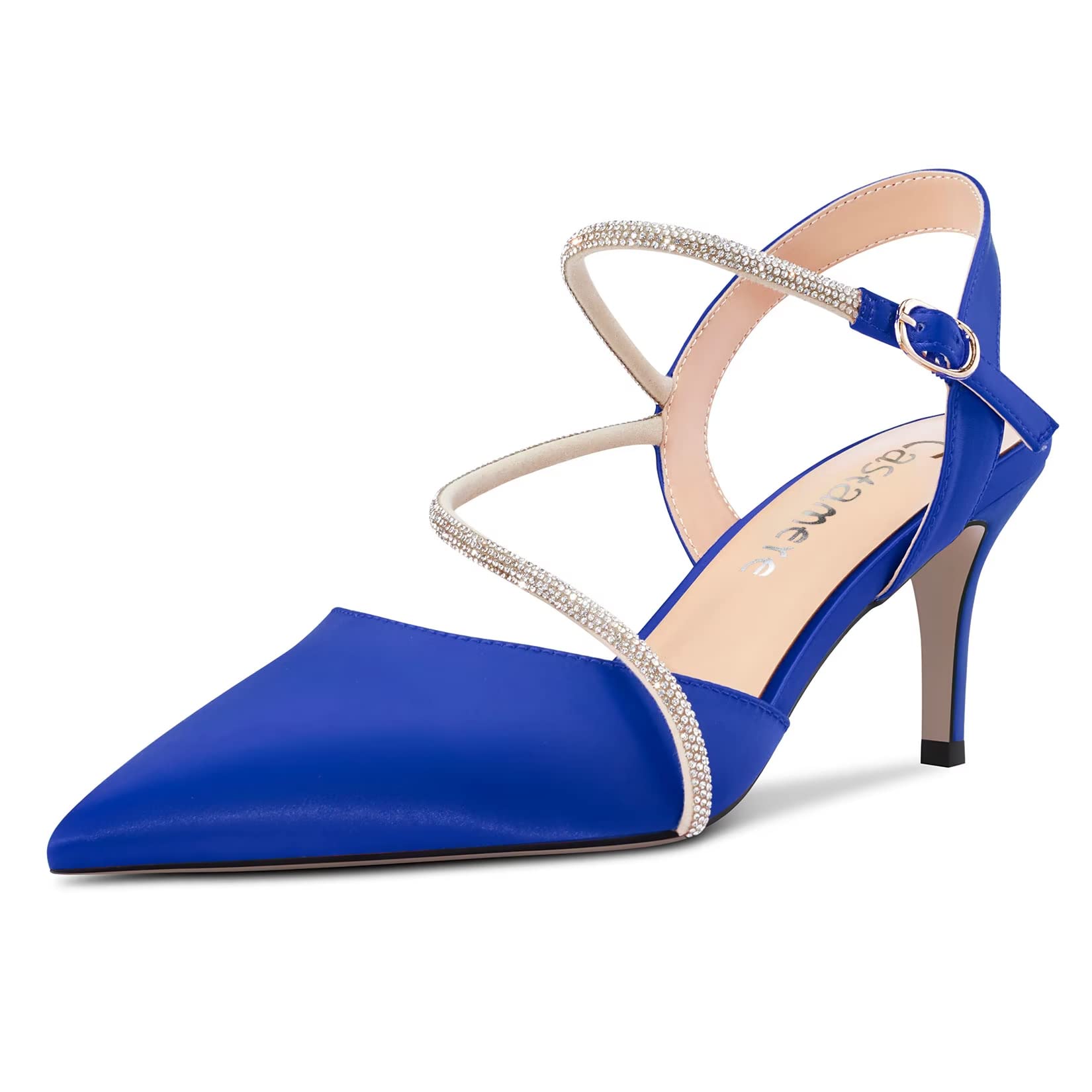 Castamere Women's Medium Needle Pointed Toe Ankle Strap Sandals Diamond Crystal 