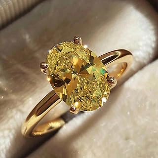 1 PC 925 Silver High Lustre Luxury 1CT-5CT Oval Solitaire Yellow Diamond Ring For Women Prom Wear Women's Best Gift Fine Jewellery Gifts Gifts For Mom Party Favors