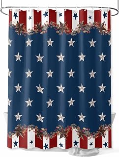 American Patriotic Flag Shower Curtain Blue Shower Curtain Set Waterproof Washable Fabric Shower Curtain for Bathroom Decor 36x72 Inches Long Red White