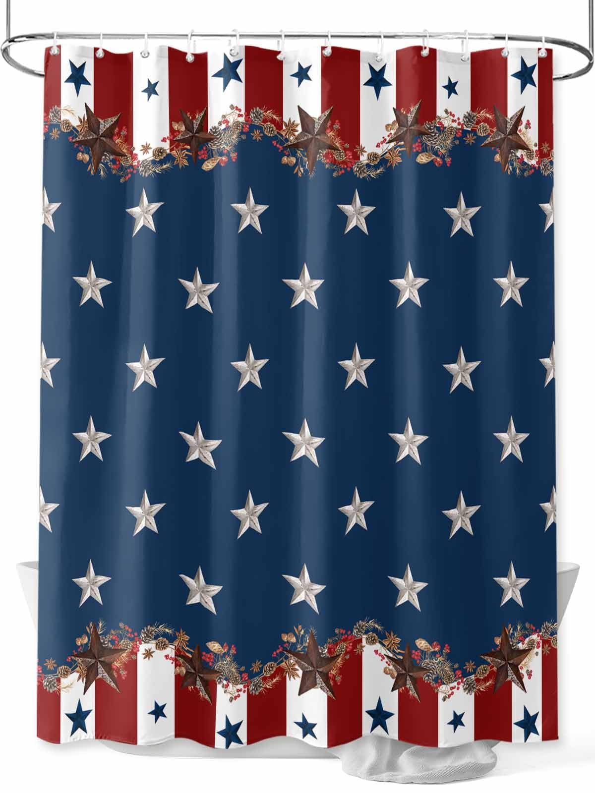 American Patriotic Flag Shower Curtain Blue Shower Curtain Set Waterproof Washab