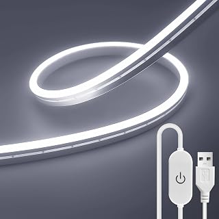 ShineBurky LED Strip Light White 6000K,2M USB 5V Waterproof | Outdoor Cuttable Dimmable Flexible Neon Rope Lights for Bedroom Kitchen Mirror TV Backlight Cupboard Staircase Windows
