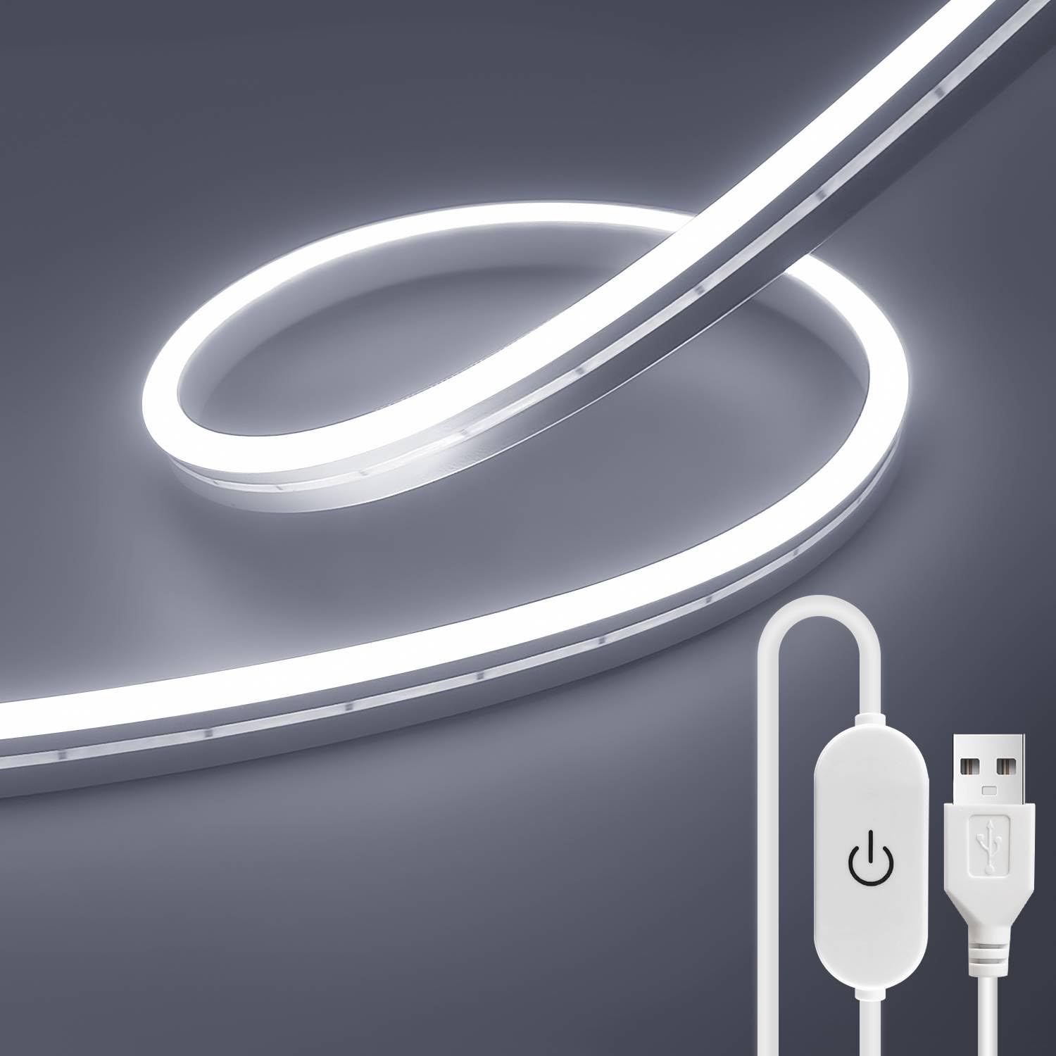 ShineBurky LED Strip Light White 6000K,2M USB 5V Waterproof | Outdoor Cuttable D