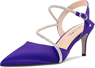 Castamere Women's Medium Needle Pointed Toe Ankle Strap Sandals Diamond Crystal 6.5 CM Heels