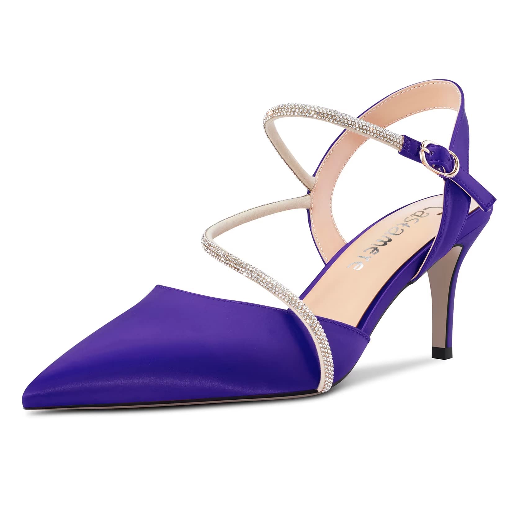 Castamere Women's Medium Needle Pointed Toe Ankle Strap Sandals Diamond Crystal 