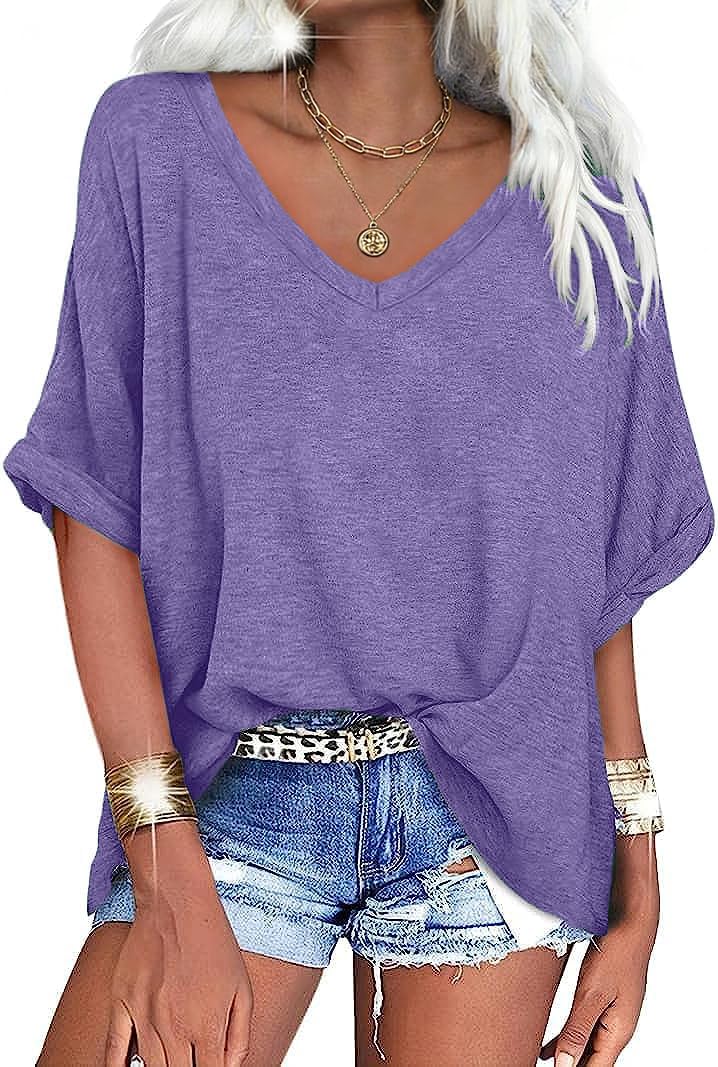 UNCLECAT womens oversized v neck t shirts for women,summer short sleeve shirts f