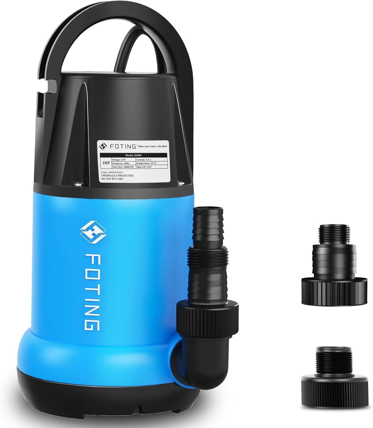 FOTING Sump Pump 1 HP 4600 GPH Clean/Dirty Submersible Water Pump, Thermoplastic