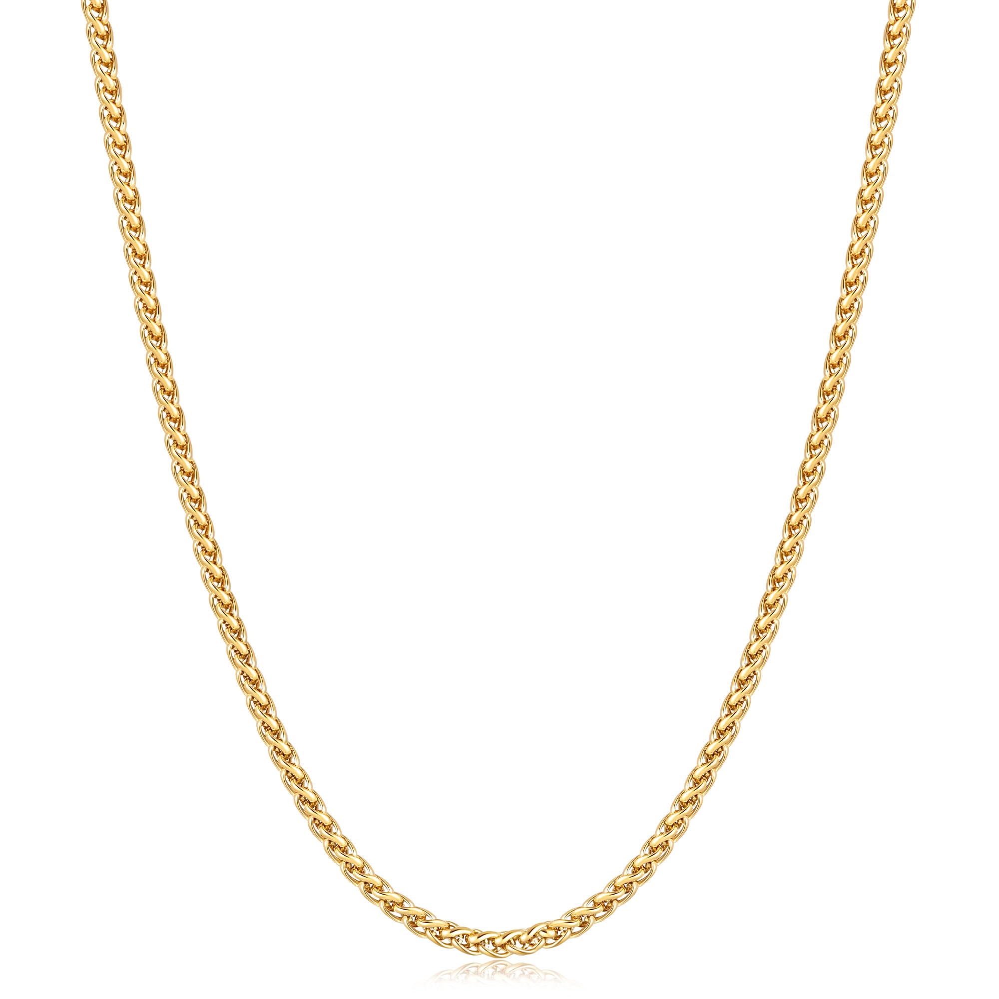 Fiusem 14K Gold Plated Wheat Chain Necklace for Men, 2/2.5/3/4/5mm Stainless Ste