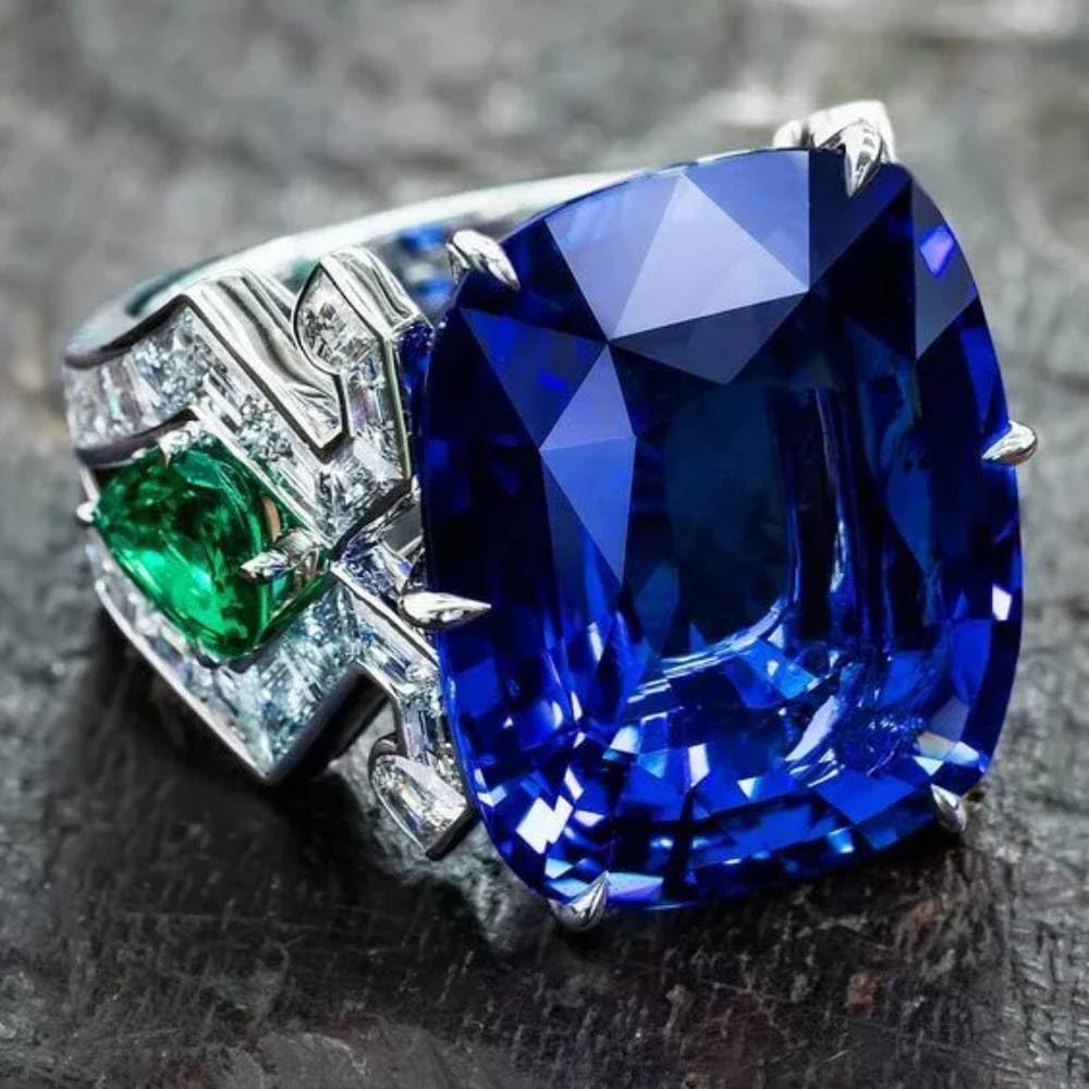 Women's Luxury Ring Prong Set Blue Cubic Zirconia Exquisite Band Anniversary Par