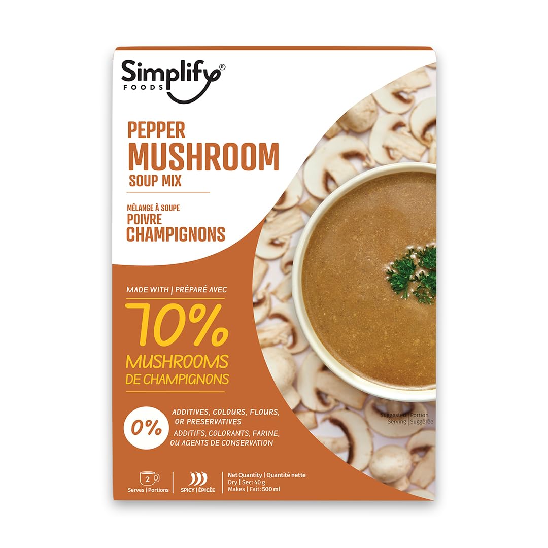 Simplify Foods Freeze-Dried, Instant Soup Mix Pepper Mushroom, Makes Multiple Se